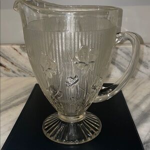 Jeannette Glass IRIS AND HERRINGBONE Crystal Large Footed Water Pitcher